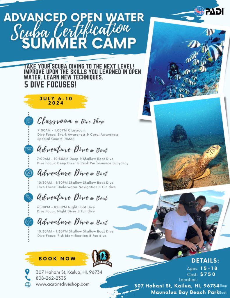 Take your scuba diving to the next level with this summer camp! Kids ages 15-18 learn new scuba techniques and 5 dive focuses!